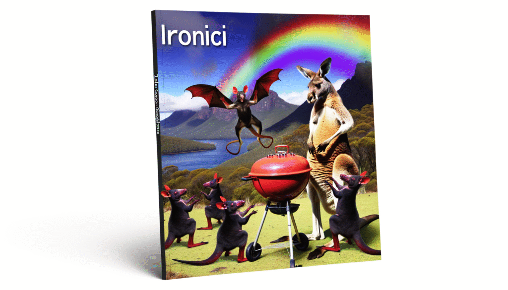 Cover eines Magazins mit einem Känguru, das neben einem Grill steht, umgeben von anderen Tieren.